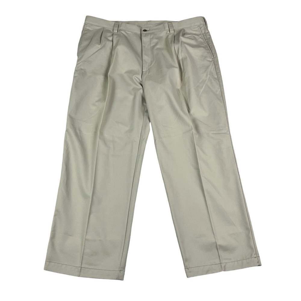 Haggar Mens Khaki Pleated Chino Pants 42x29 Relaxed Fit Cotton Trousers New
